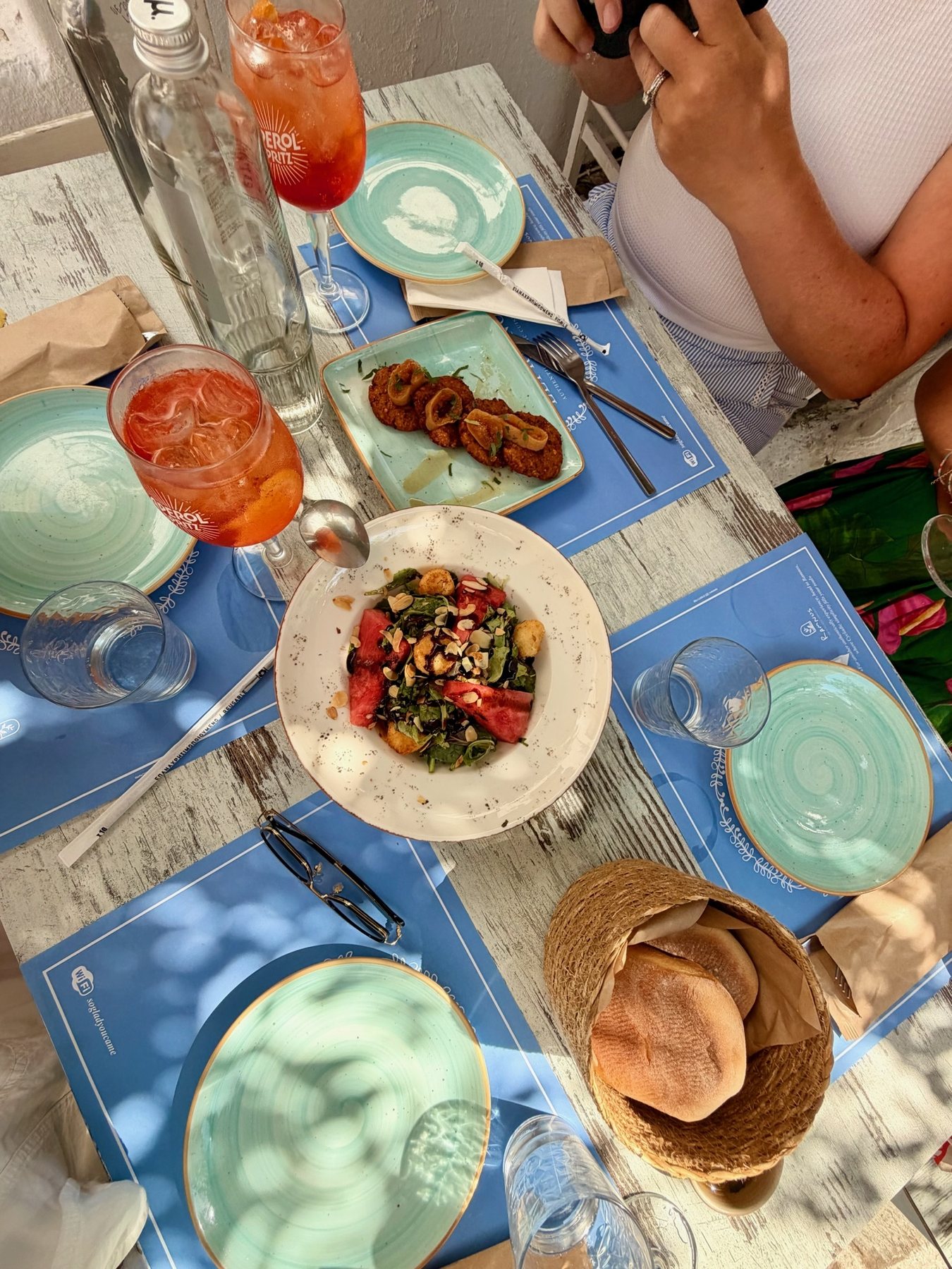 A colorful Mediterranean lunch table